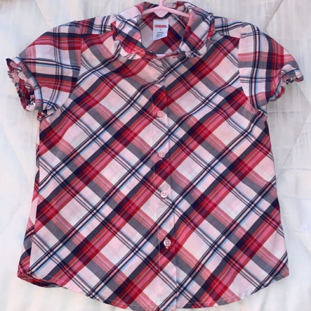 Girls Gymboree pink plaid Top size 7.